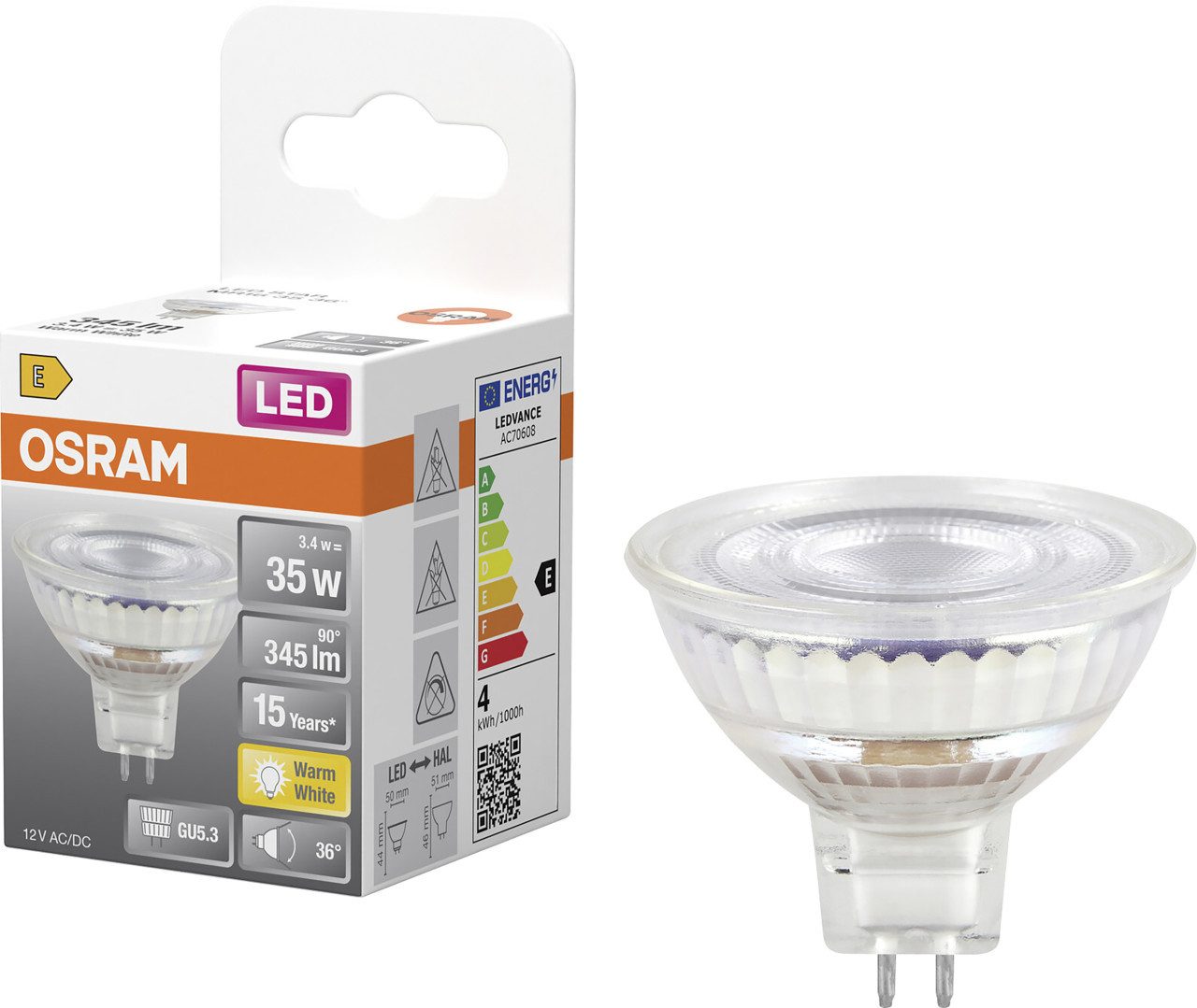 Osram LED-Leuchtmittel Osram LED Leuchtmittel GU5,3 Star MR 16 36° 3,4W, Nicht dimmbar