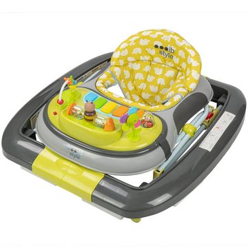 ib style Lauflernhilfe Little World Babywalker Lemon Grey, Lauflernwagen mit Schaukelfunktion & elektronischem Spielelement