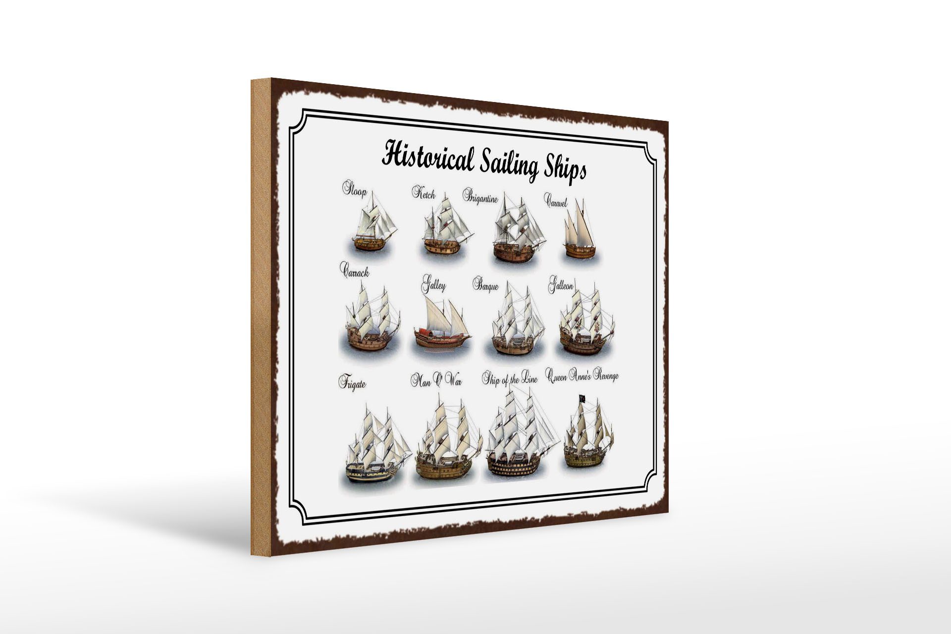 Holzbild Hinweis 30x40 cm Historical Sailing Ships verschiedene Schiffe