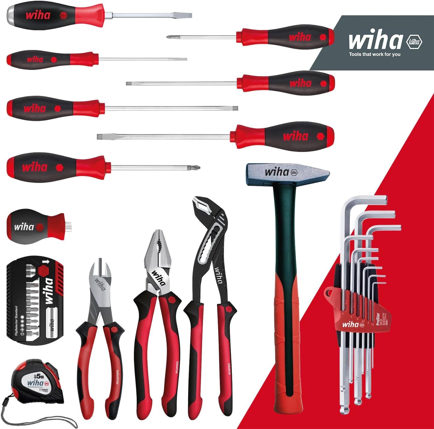 Wiha Werkzeugkoffer Basic L Lehrlingskoffer (45531), Set für Profi & Azubi Set 36-teilig
