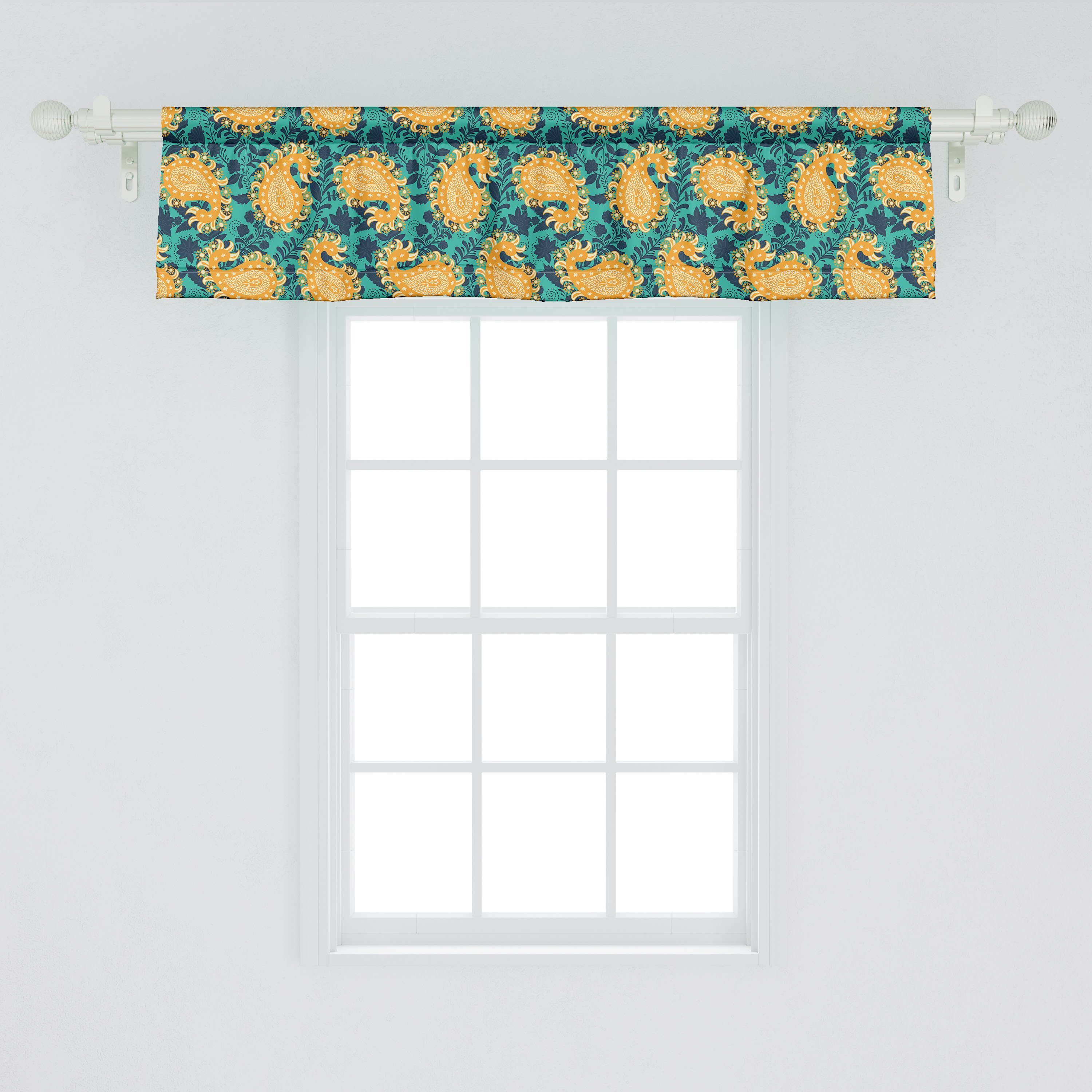 Scheibengardine Vorhang Volant für Küche Paisley Schlafzimmer Botanik Dekor auf Jacobean Abakuhaus, Microfaser, Stangentasche, mit
