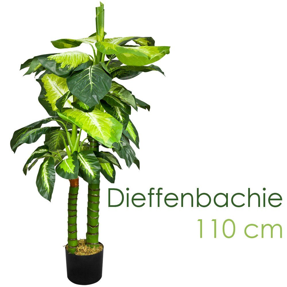 Kunstbaum Dieffenbachie Kunstpflanze Kunstbaum Künstliche Pflanze 110cm, Decovego, Höhe 110 cm