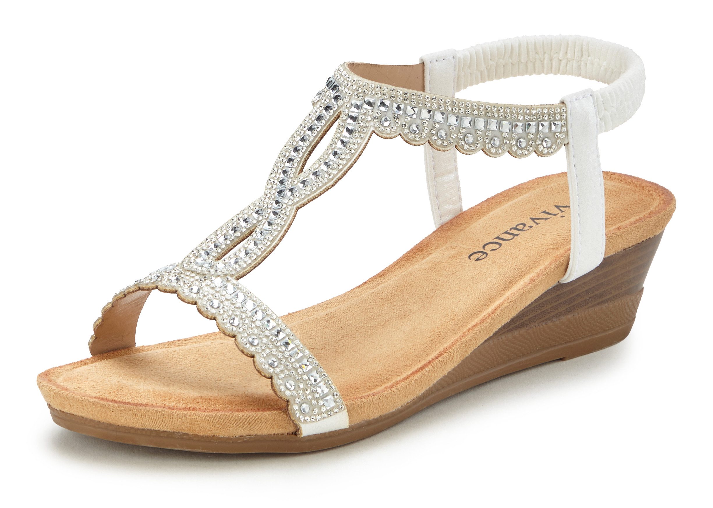 Vivance Sommerschuh, offener Schuh, Sandale, Keilsandalette, Sandalette mit Glitzerdetails, Keilabsatz & elastischem Riemchen VEGAN