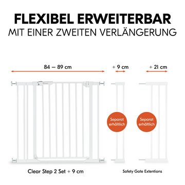 Hauck Türschutzgitter Clear Step Set 2 inklusive Verlängerung 9 cm, White, auch als Treppenschutzgitter verwendbar; 84-89 cm, flacher Durchgang