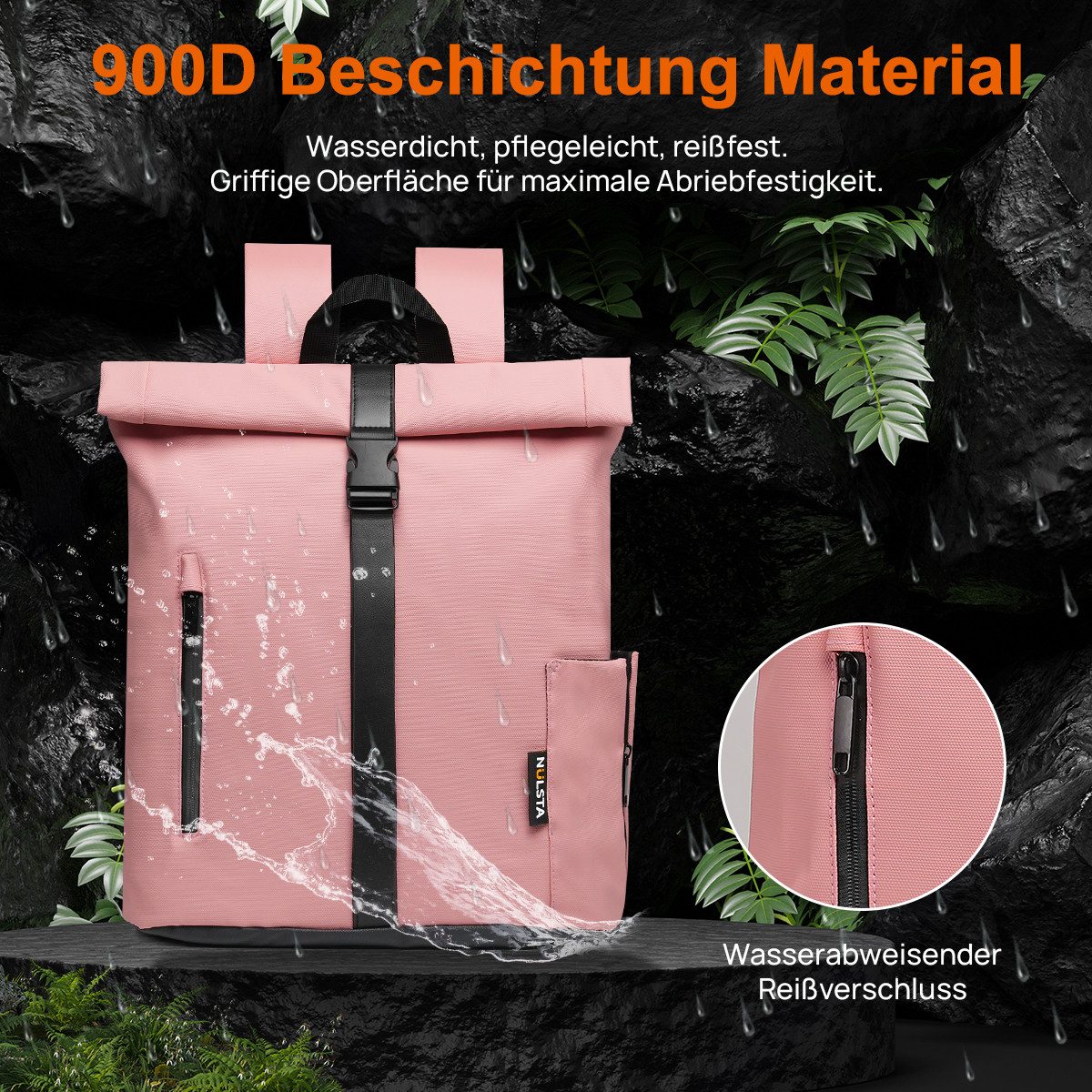 NULSTA Rucksack Rolltop Rucksack Wasserdicht Damen & Herren Daypack Freizeitrucksack, 30*15*40cm,Cityrucksack,Tourenrucksack,Schulrucksack