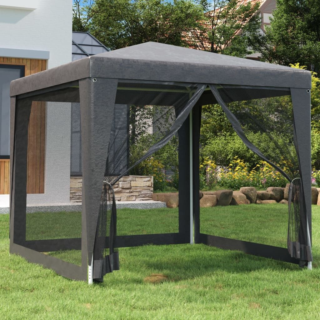 furnicato Partyzelt 250x250x245 cm Anthrazit mit wasserfestem HDPE-Dach, UV-beständiger Pavillon mit Mesh-Wänden und Reißverschluss-Zugang