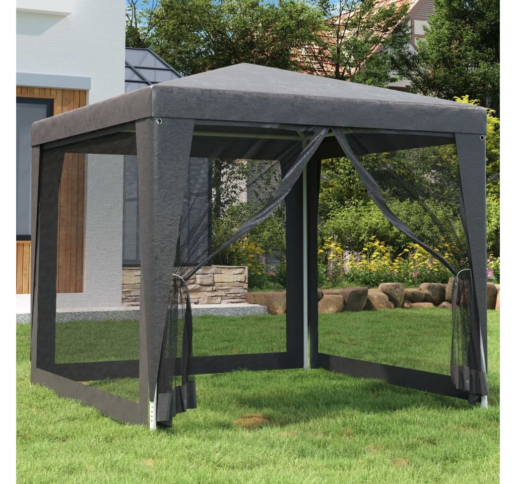 furnicato Partyzelt 250x250x245 cm Anthrazit mit wasserfestem HDPE-Dach, UV-beständiger Pavillon mit Mesh-Wänden und Reißverschluss-Zugang