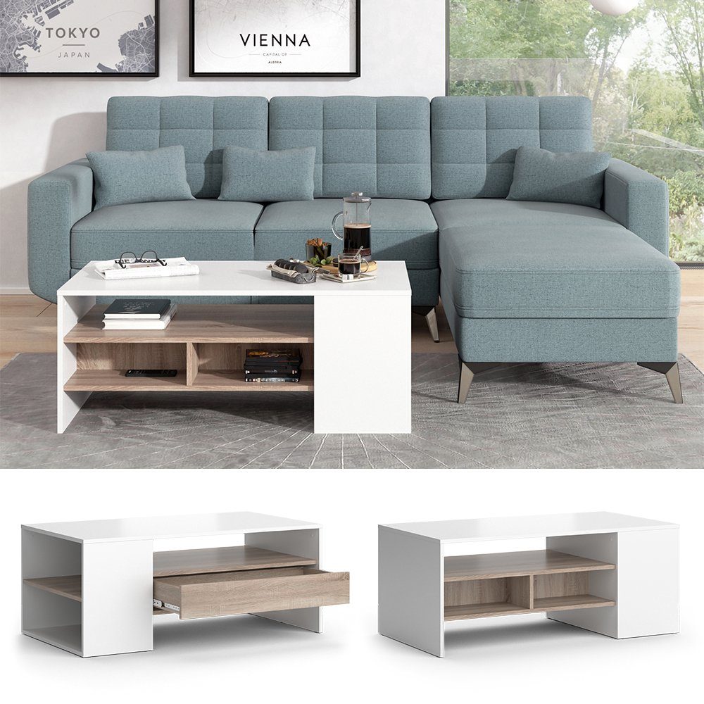 Vicco Couchtisch Fabien, Weiß/Sonoma, 110 x 60 cm günstig online kaufen