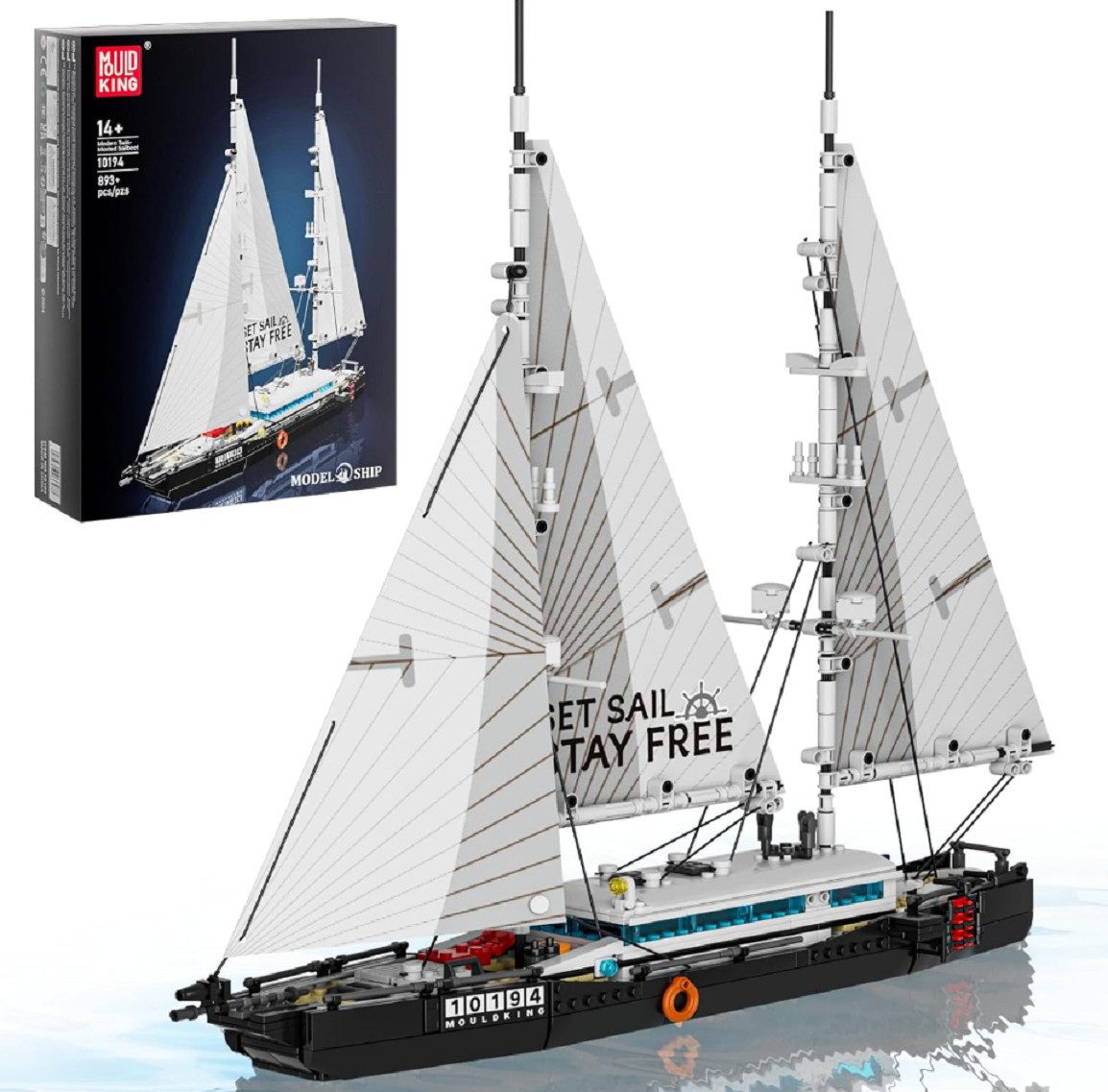Mould King Mould King 10194 Zweimaster Segelboot 893 Teile Klemmbausteine Konstruktions-Spielset, (893 St)
