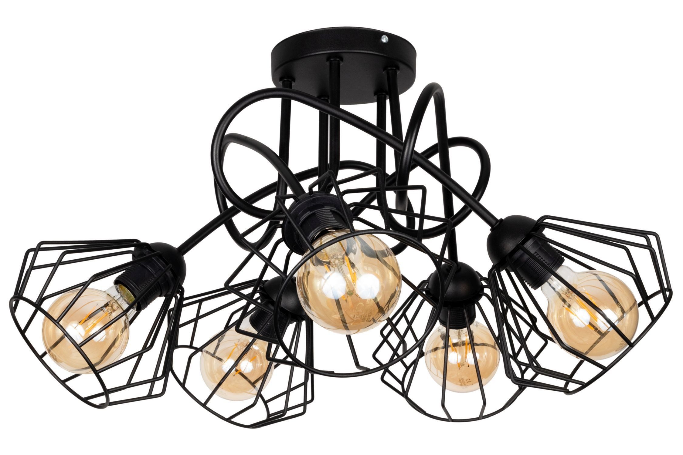 Licht-Erlebnisse Deckenleuchte PASTILE, ohne Leuchtmittel, Metall 60 cm breit Schwarz E27 Retro Käfigschirm