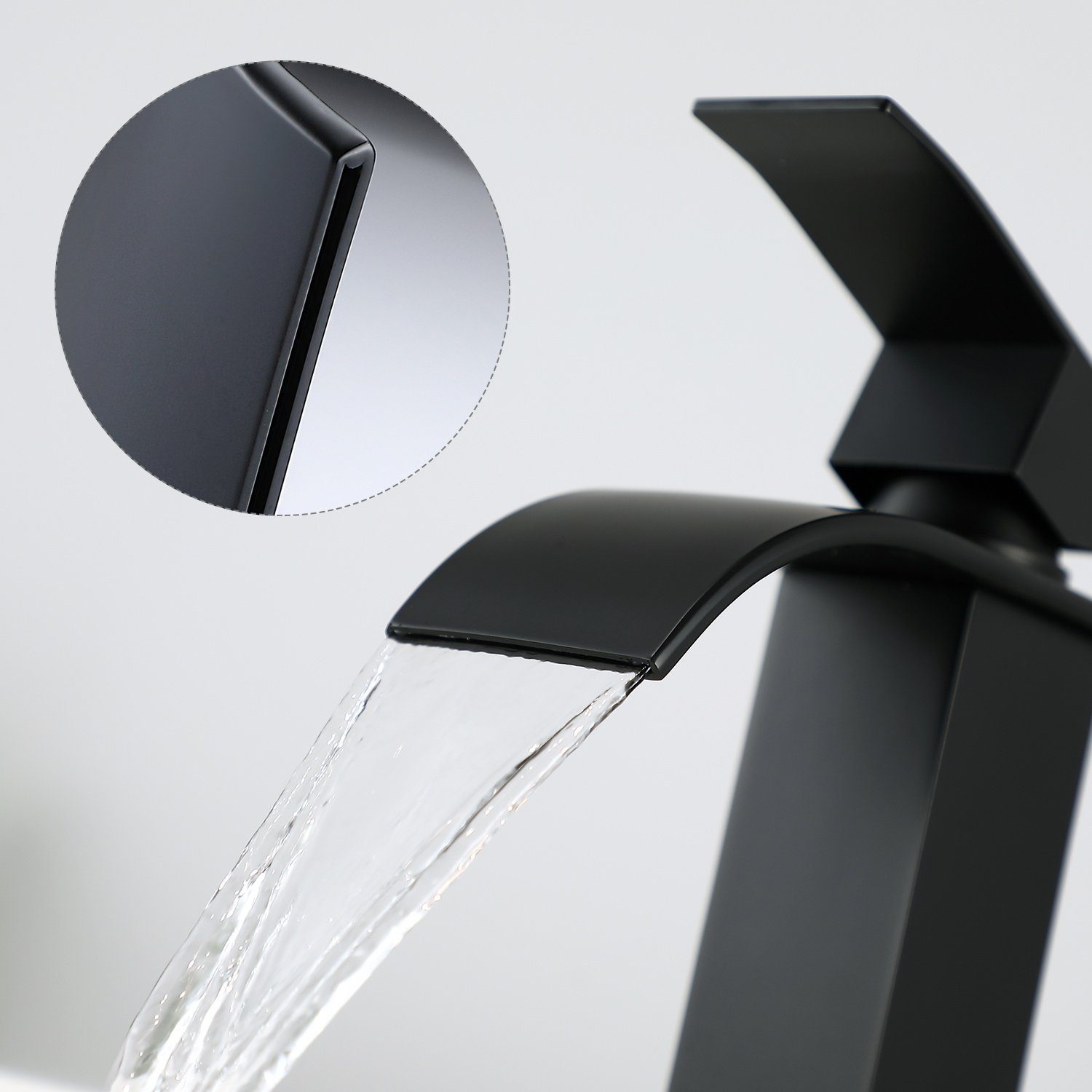 CECIPA Schwarz Wasserhahn Wasserfall Waschbecken Armatur Waschtischarmatur Schwarz*2 Waschtischarmatur