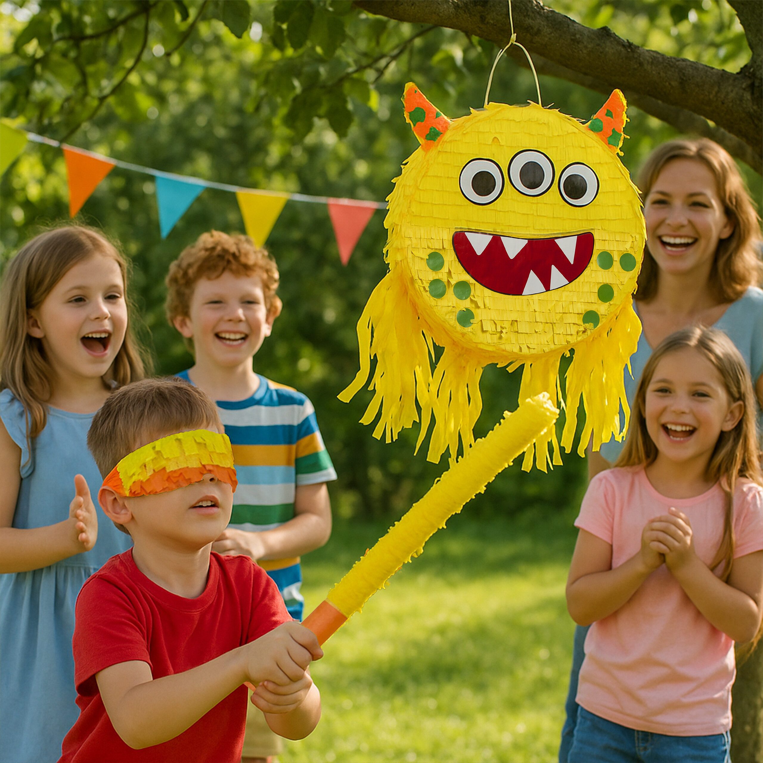 relaxdays Pinata Set Monster mit Stab und Maske