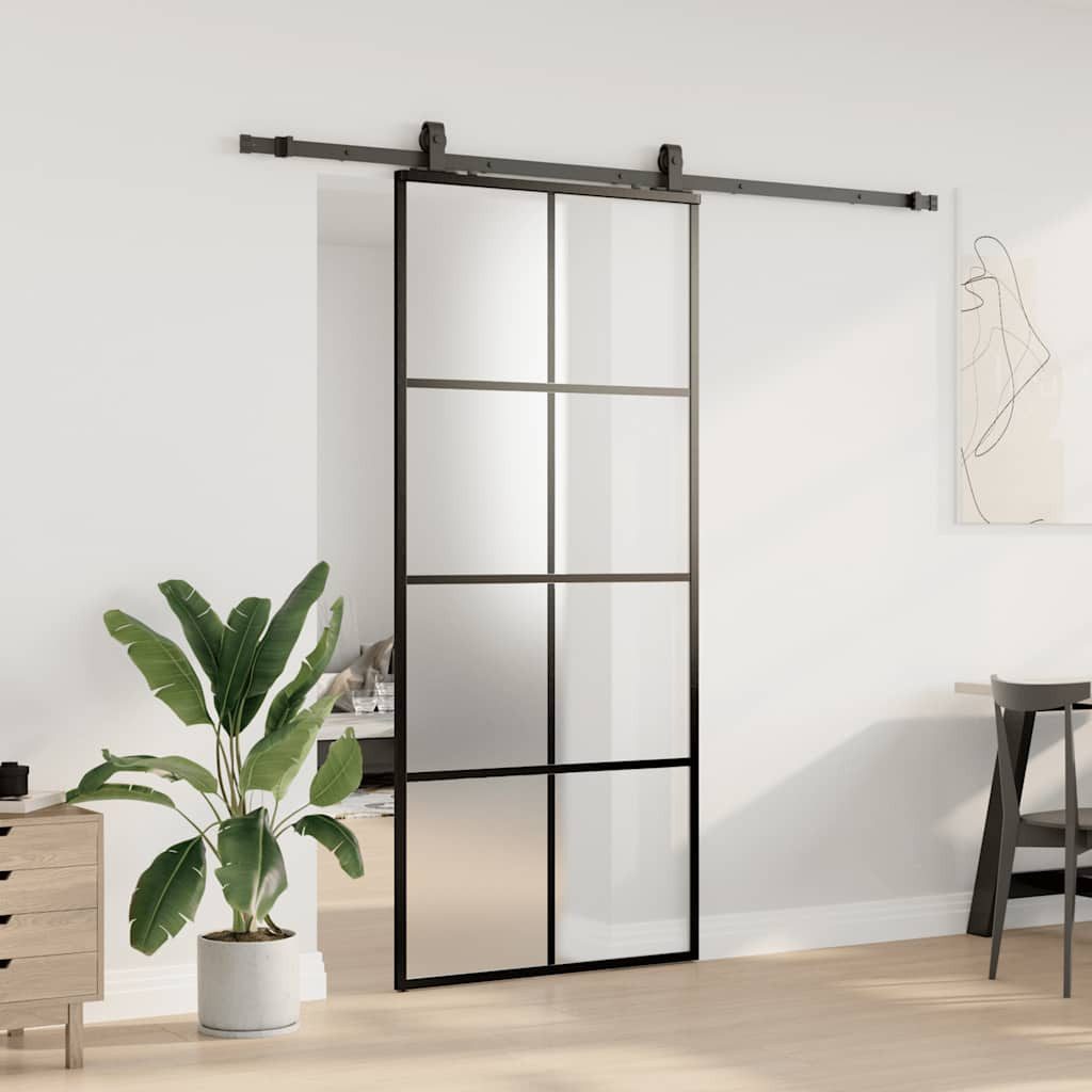 vidaXL Zimmertür Schiebetür mit Beschlag Schwarz 90x205 cm ESG-Glas