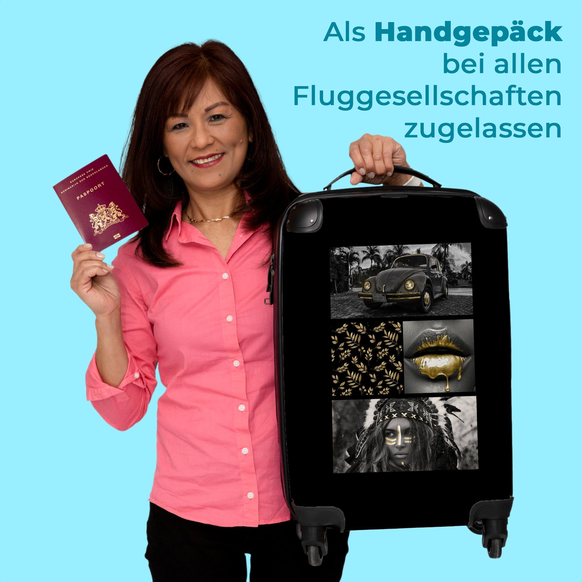 Laub - Handgepäckkoffer Cabin Auto, Rollen, - 4 Handgepäck Kleine mit NoBoringSuitcases.com© Frau Gold 4 55x35x20cm Rollkoffer Reisekoffer Trolley Rollen - - - Collage