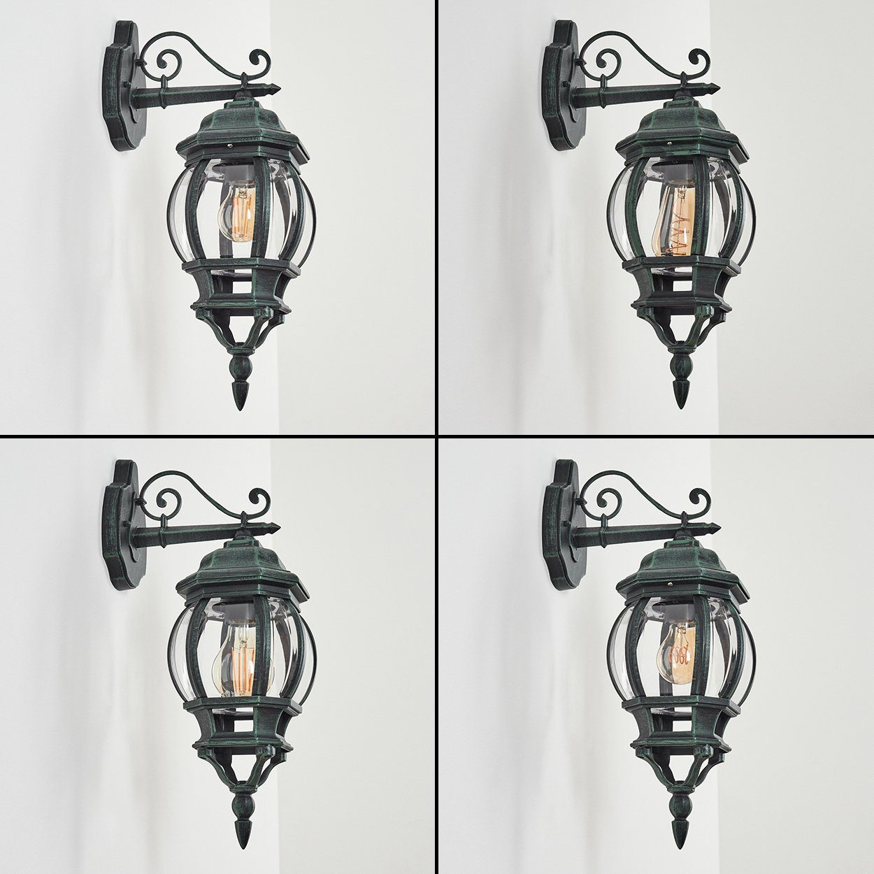 hofstein Außen-Wandleuchte »Meyen« Wandlampe abwärts aus Metall in Schwarz/Grün/Klar, ohne Leuchtmittel, Wandleuchte mit E27, Außenleuchte, IP44