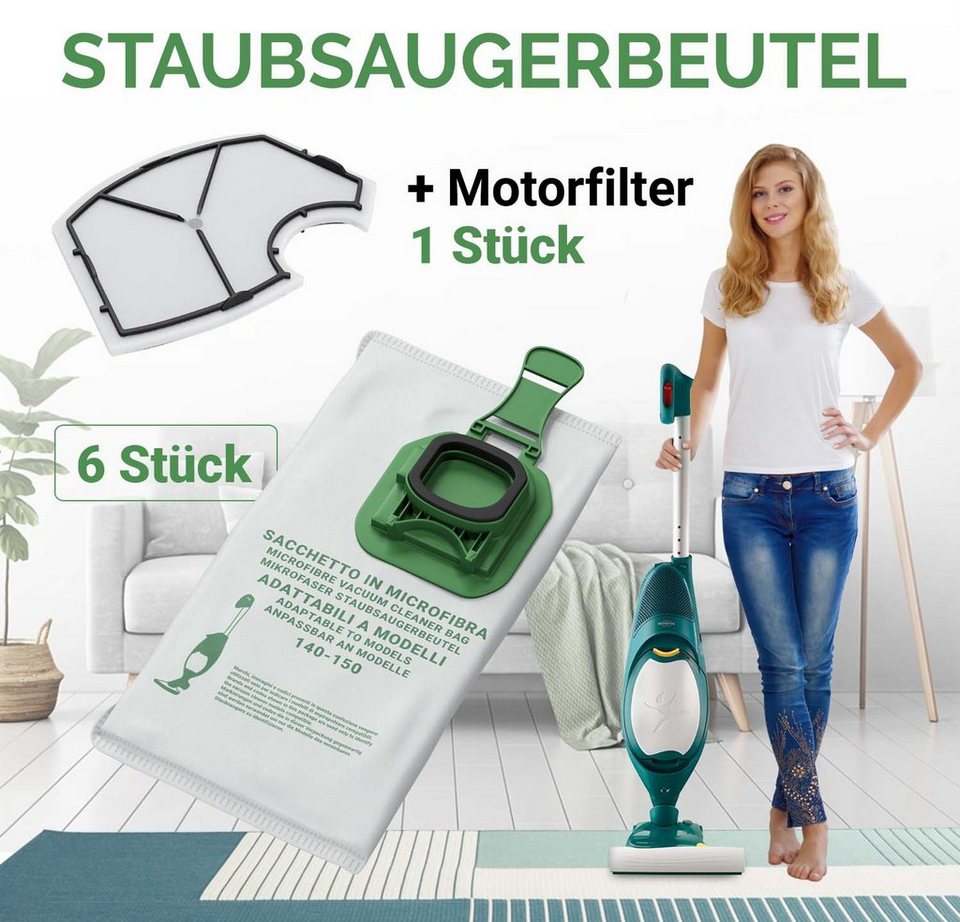 VIOKS Staubsaugerbeutel + Motorfilter Set, 7 St., für Vorwerk Kobold VK 140  VK 150 Staubsauger