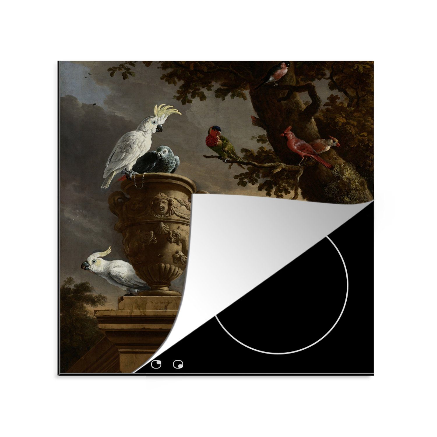 MuchoWow Herdblende-/Abdeckplatte Die Menagerie - Gemälde von Melchior d'Hondecoeter, Vinyl, (1 tlg), 78x78 cm, Ceranfeldabdeckung, Arbeitsplatte für küche