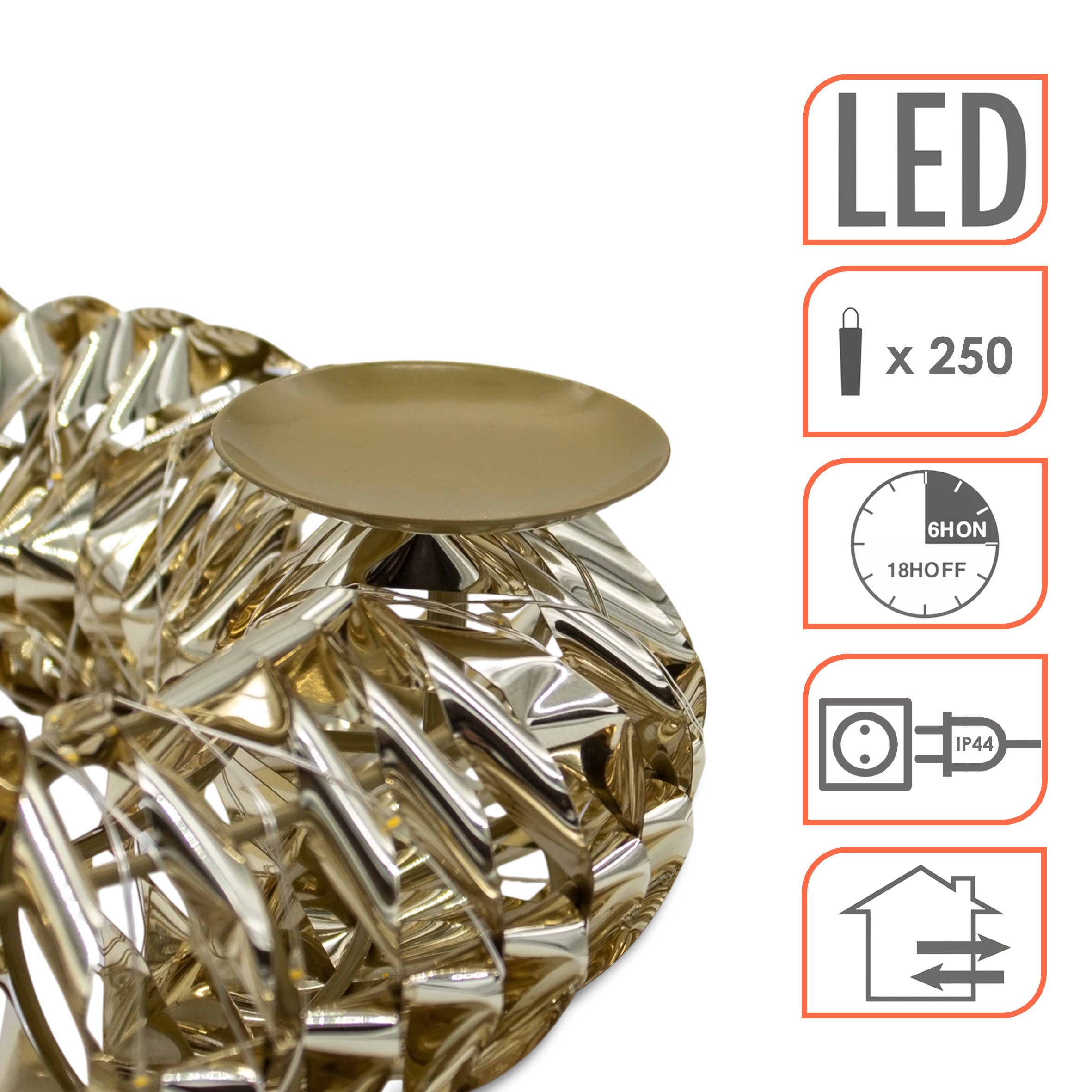 Spetebo Adventskranz gold 250 LED mit Timer und Fernbedienung - 32 cm -mit 4 Kerzenhaltern, mit 8 Funktionen