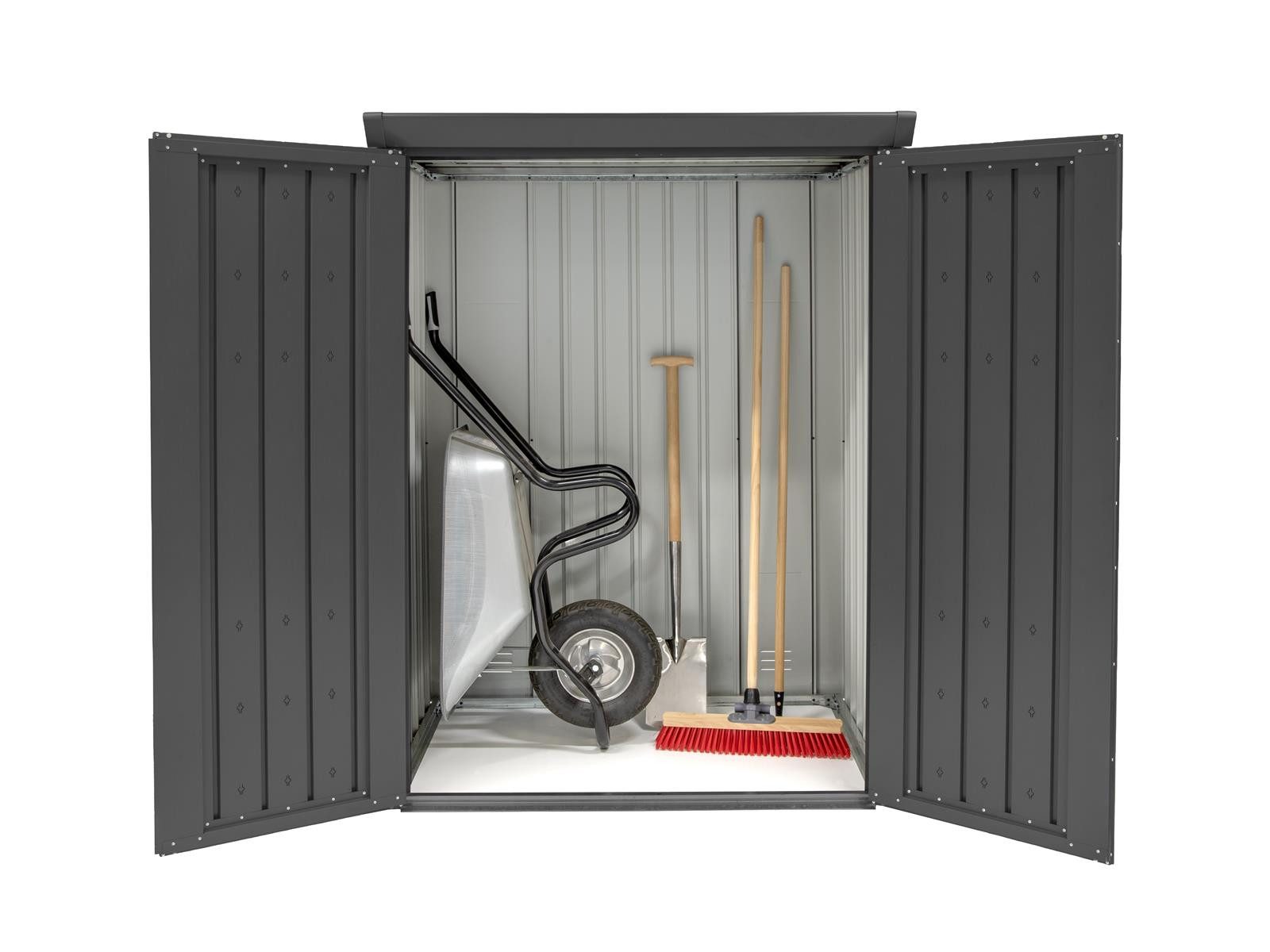 Plats Outdoor solution Garten-Geräteschrank Metall Geräteschrank, Gartenschrank Paul L, 94x33x181cm, BxT: 133x94 cm, Abschließbarer Metall Geräteschrank mit großer Türöffnung