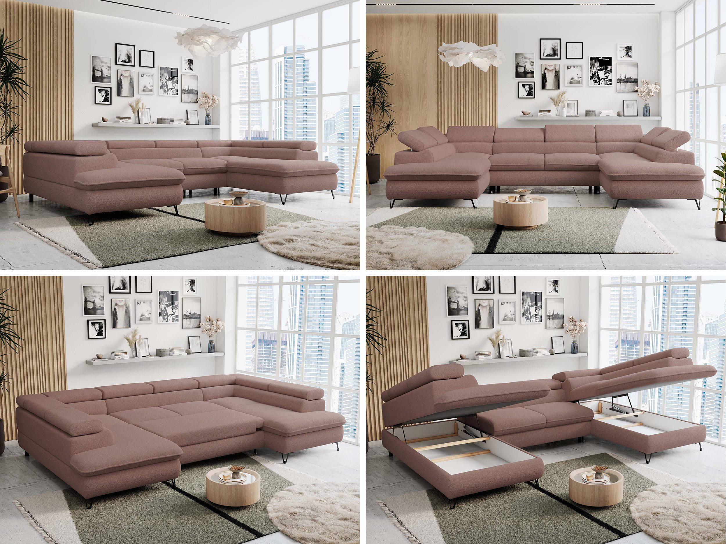 MKS MÖBEL Ecksofa PETER U, Set, Ecksofa U-Form, Wellenfedern, HR35-Schaum, form, Sofa big XXL, Bettkasten, Bettfunktion, Einstellbare Kopfstützen