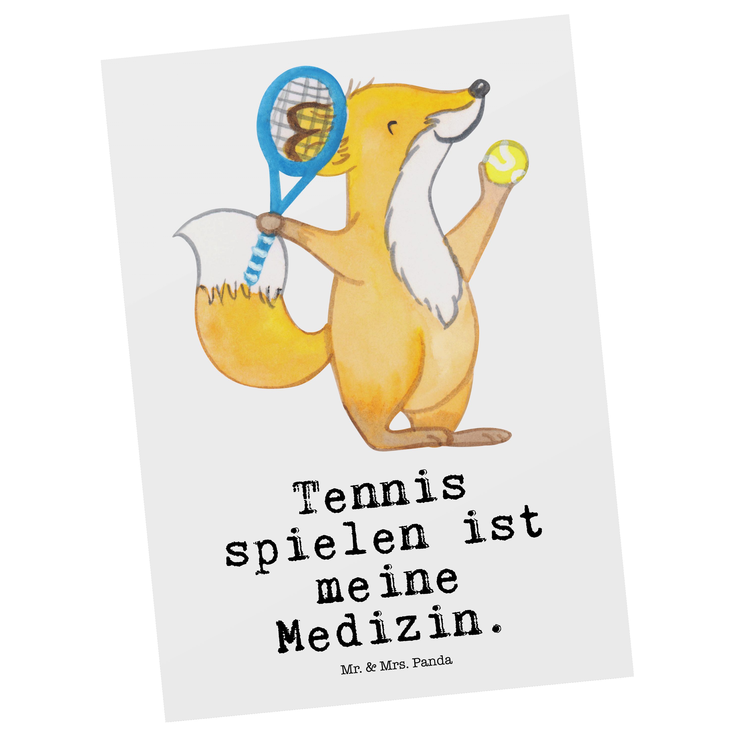 Mr. & Mrs. Panda Medizin Postkarte Geschenk, Weiß - Ansichtskarte, Sporta spielen Tennis - Fuchs