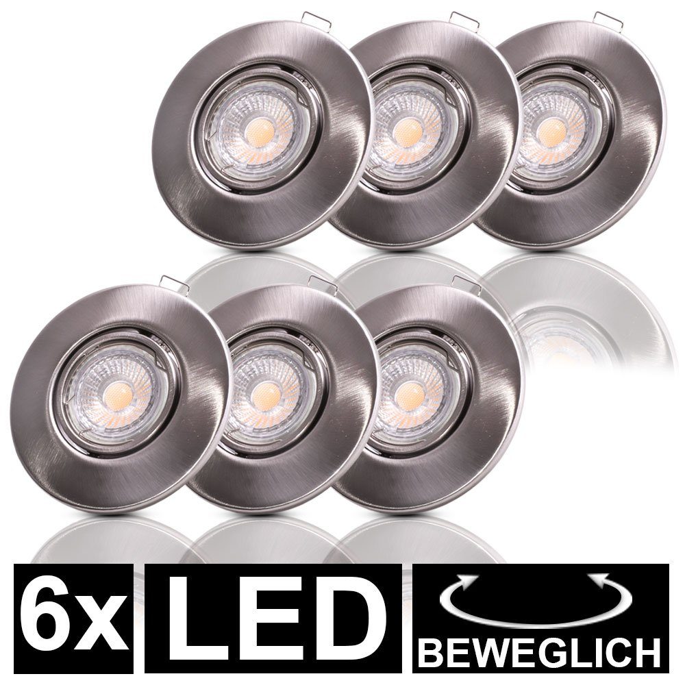 etc-shop LED Einbaustrahler, Leuchtmittel inklusive, Warmweiß, 6x LED Decken Einbau Leuchten nickel Strahler Flur Wohn Schlaf