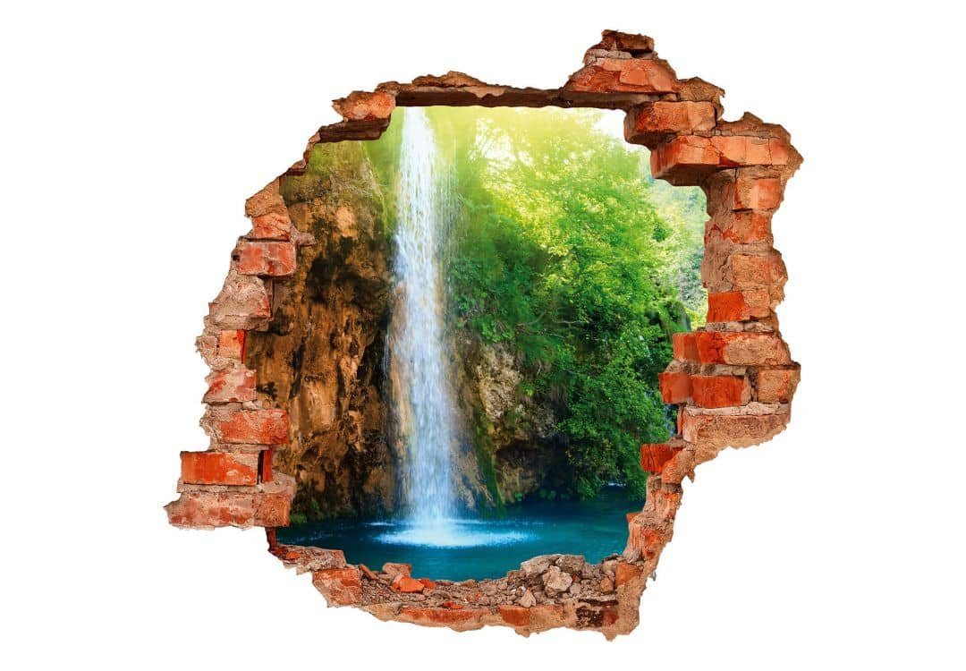 K&L Wall Art Wandtattoo 3D Aufkleber Wandtattoo Wasserfall, selbstklebend Dschungel Mauerdurchbruch Lagune Natur Wandsticker Wandbild