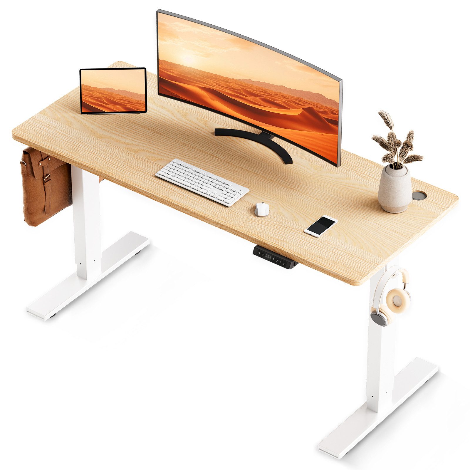 HOMAVO Schreibtisch Elektrisch höhenverstellbarer Schreibtisch Memory-Funktion (Sitz-/Steh-Erinnerung), USB/Typ-C, 120/140/180 cm, 18 mm Tischplatte