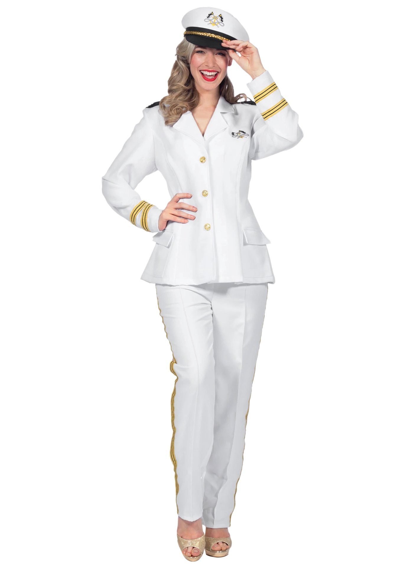 Metamorph Kostüm Kapitänin Uniform Kostüm - Kostüm für Fasching, Weißer Offiziersanzug für die weibliche Traumschiff-Besatzung