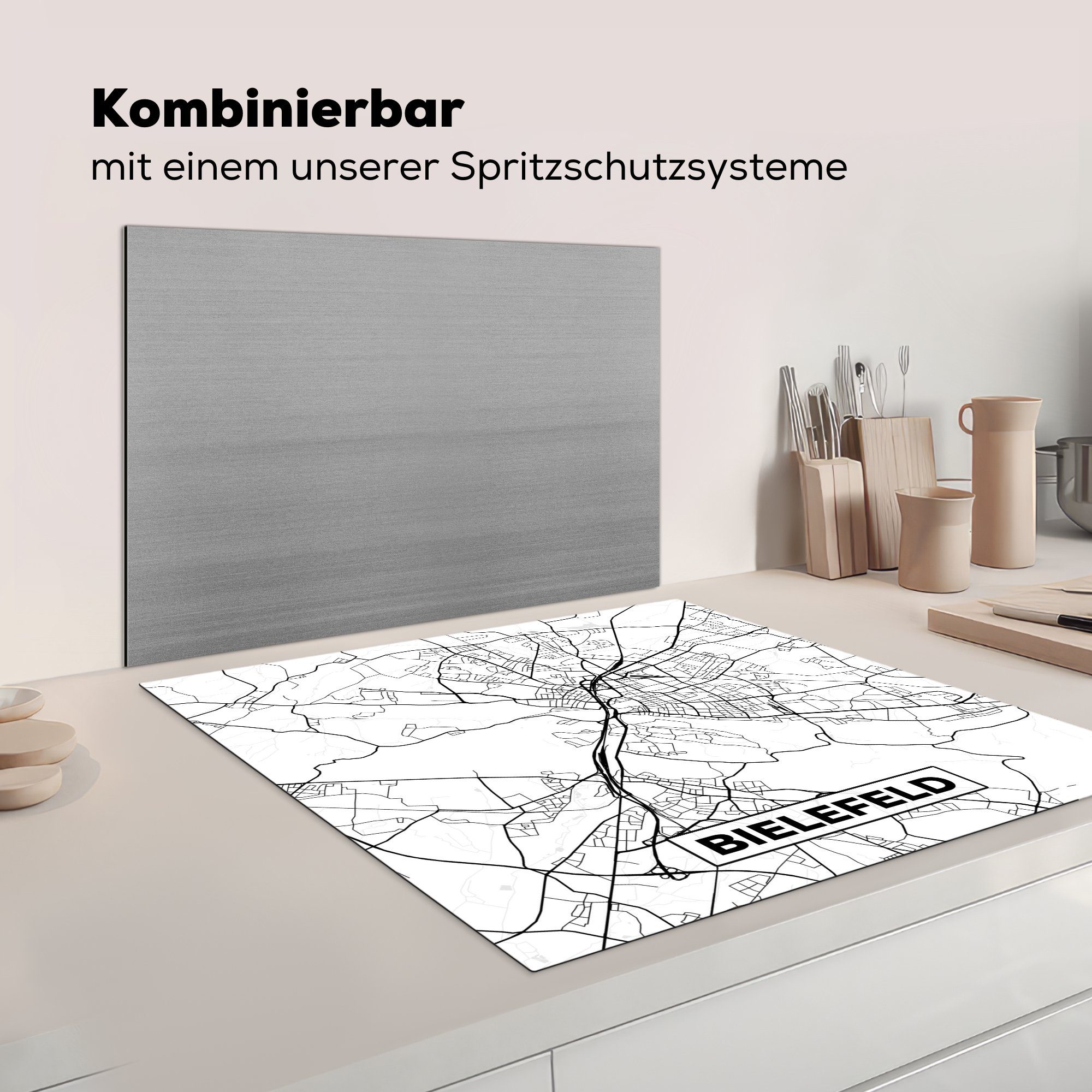 für - Arbeitsplatte - Vinyl, cm, Bielefeld (1 MuchoWow Karte Stadtplan, tlg), Ceranfeldabdeckung, küche Herdblende-/Abdeckplatte 78x78