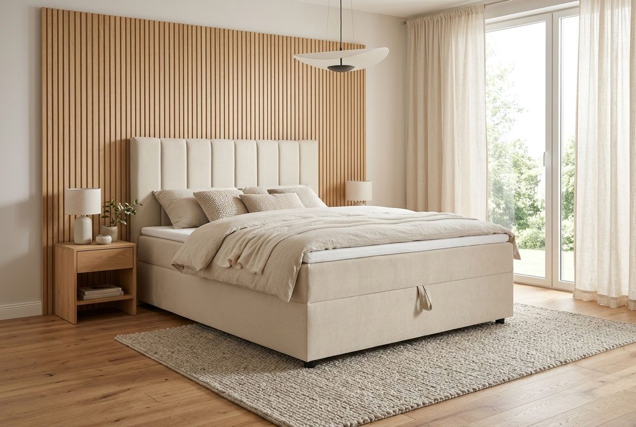 OTTO home Boxbett HAILEYY, Polsterbett mit Bettkasten, inkl. Taschenfederkernmatratze H3, mit Kaltschaumtopper, Chenille-Bezug, 140x200 & 180x200 cm