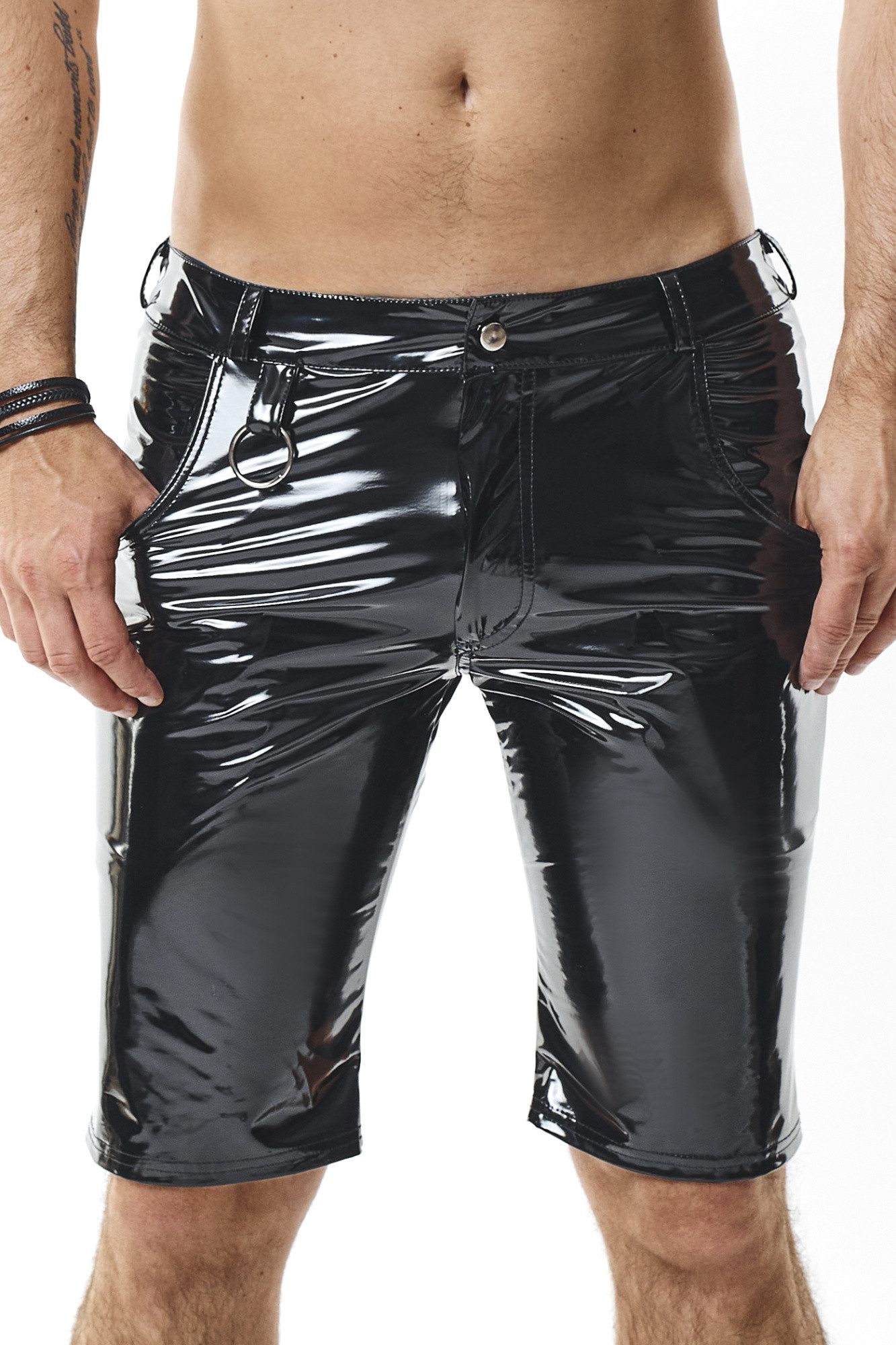 Regnes Fetish Planet Lederimitathose Herren Shorts skinny schwarz glänzend günstig online kaufen