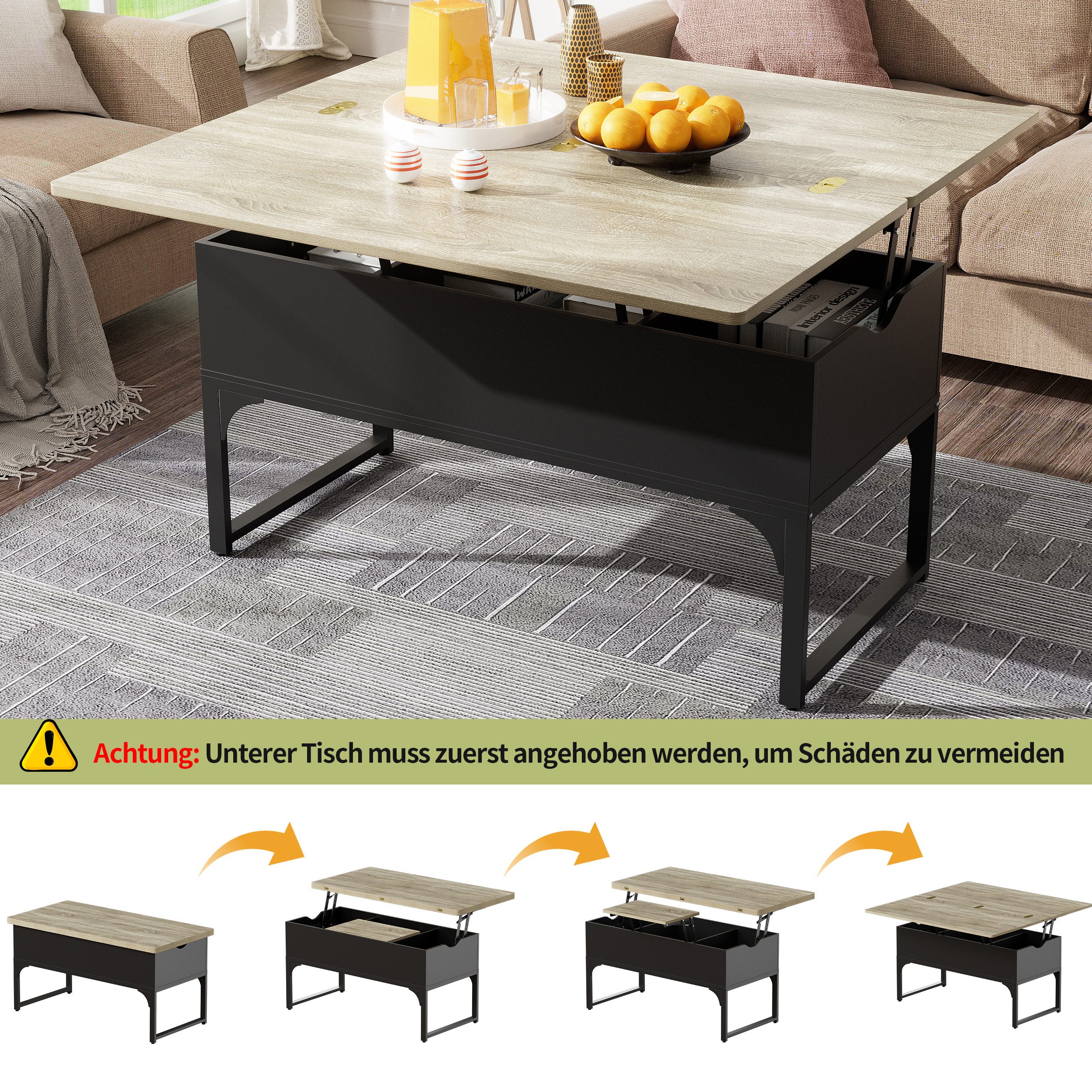 TWSOUL Couchtisch Couchtisch, höhenverstellbar, Mit Stauraum, 100 cm * 50 c günstig online kaufen