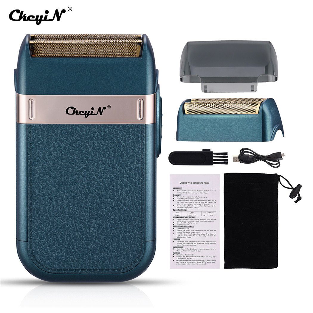 CkeyiN Elektrorasierer Herren Bartschneider Klassischer Doppelkopfrasierer Reiserasierer, Aufsätze: 1, SmartClick-Präzisionstrimmer, mit 2 Klingen 1 Folienspitzenschutz Nass- und Trockenanwendung
