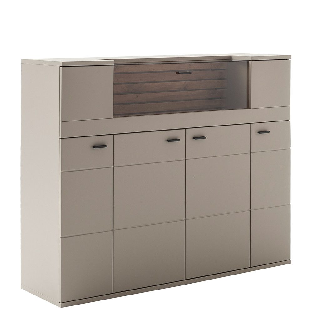 Lomadox Highboard LIEZEN-05, grau mit Eiche, Breite 150cm, Glasausschnit günstig online kaufen