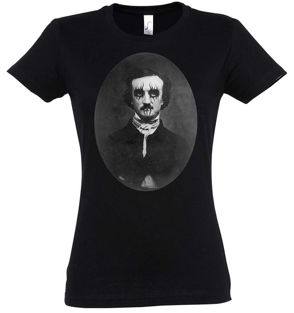 Print-Shirt Poe Portrait Damen T-Shirt Nevermore Edgar Portrait Allan Allen Raven