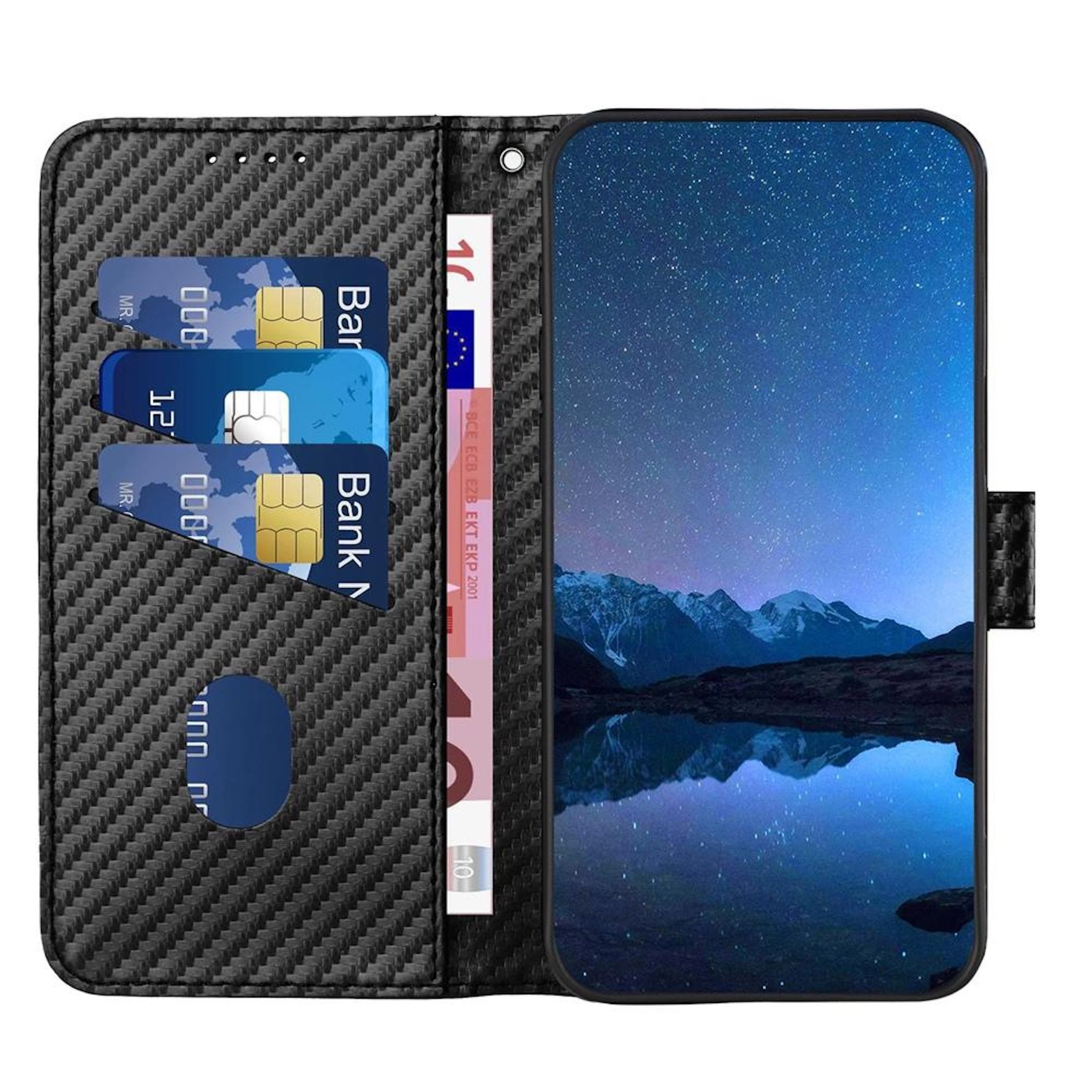 Wigento Handyhülle Für Honor 400 Smart Carbon Design Kunstleder Schutz Hülle Schwarz, Carbon-Optik Hülle mit Kartenfach und Standfunktion – Bild 3 von 5