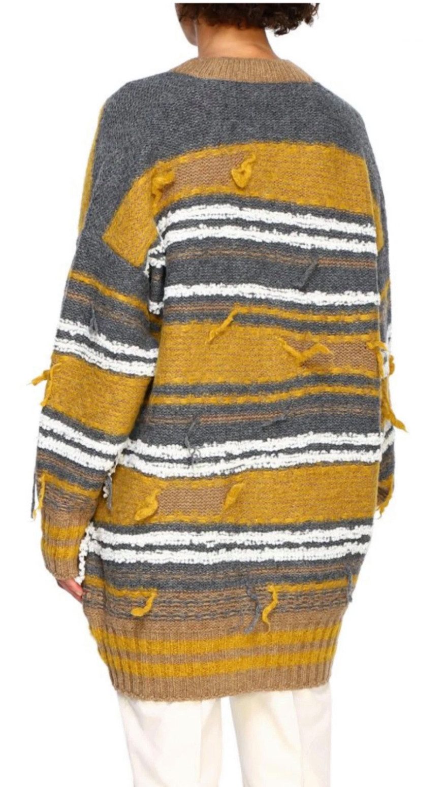 Missoni Umstandscardigan Oversized Distressed Strickjacke Cardigan V-Ausschnitt Unisex Drop-Shoulder, Rippbündchen, Distressed-Elemente