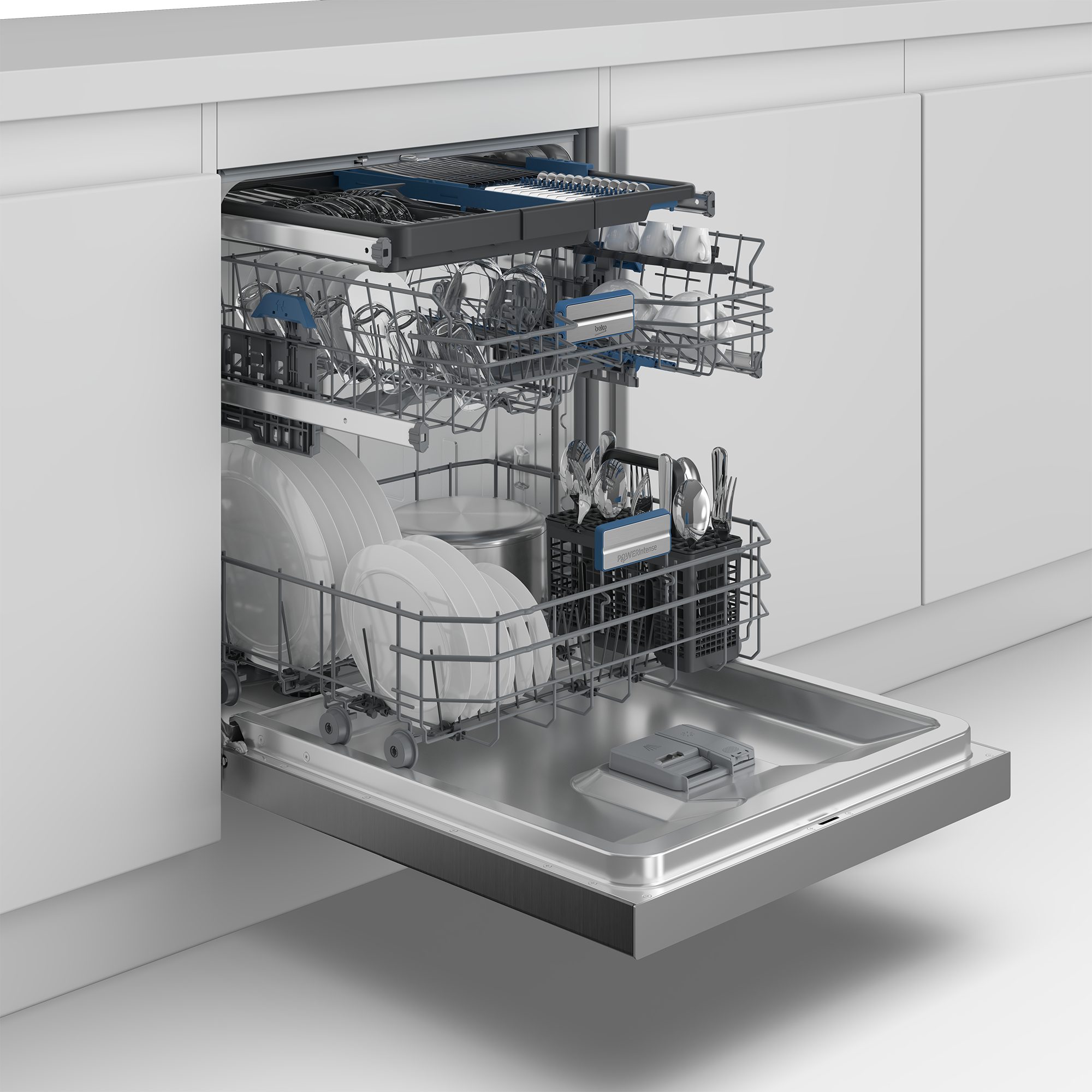 BEKO Unterbaugeschirrspüler BDDN36550XP, 8,9 l, 15 Maßgedecke, Doppelt gut organisiert – inklusive Besteckschublade und Besteckkorb