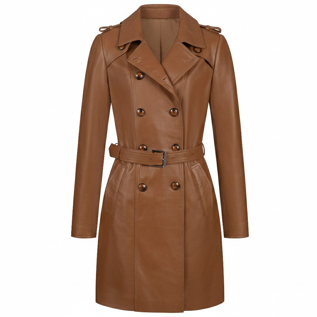 Mouflon Ledermantel Emilia Echter Lammnappa-Leder-Trenchcoat mit Gürtel