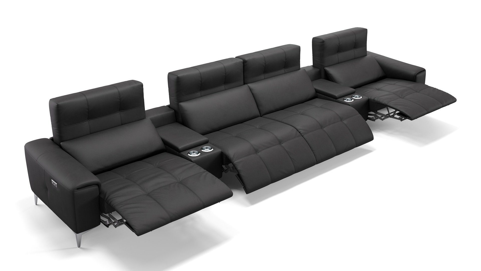 Schwarz cm SALENTO Sofa S: Kinosofa in 374 Sofanella x 100 Leder 4-Sitzer