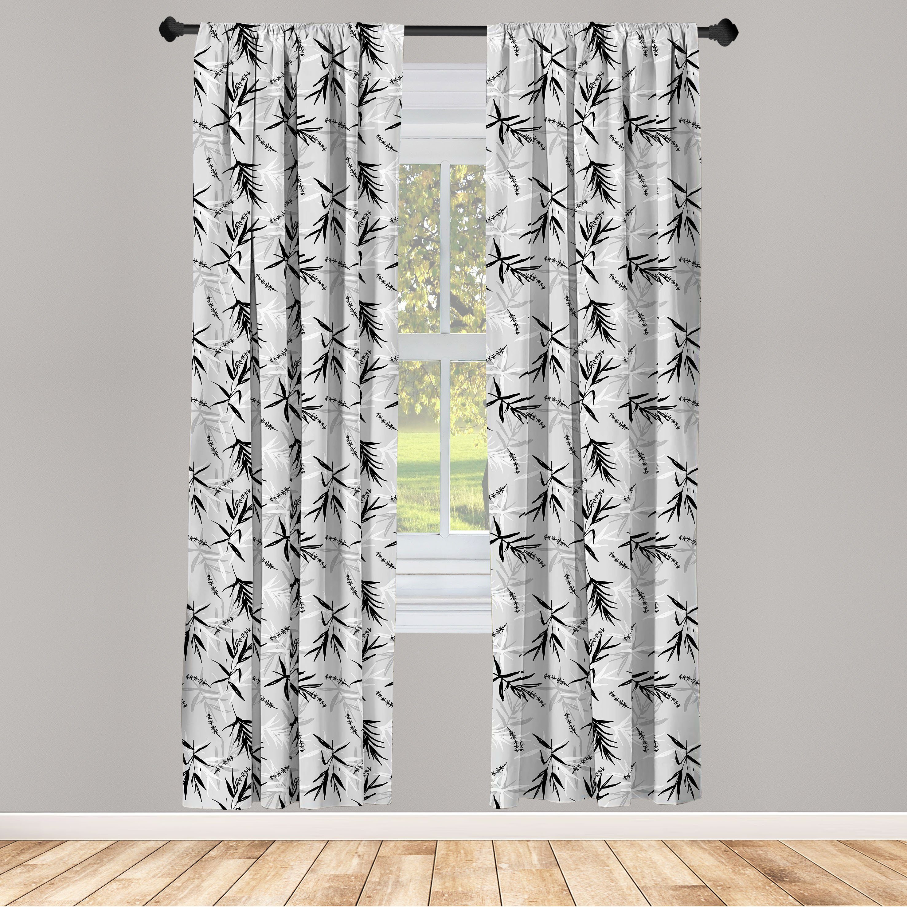 Wohnzimmer Bambus-Blätter Gardine Abakuhaus, Graustufen Vorhang Schlafzimmer für Exotische Blatt Microfaser, Dekor,