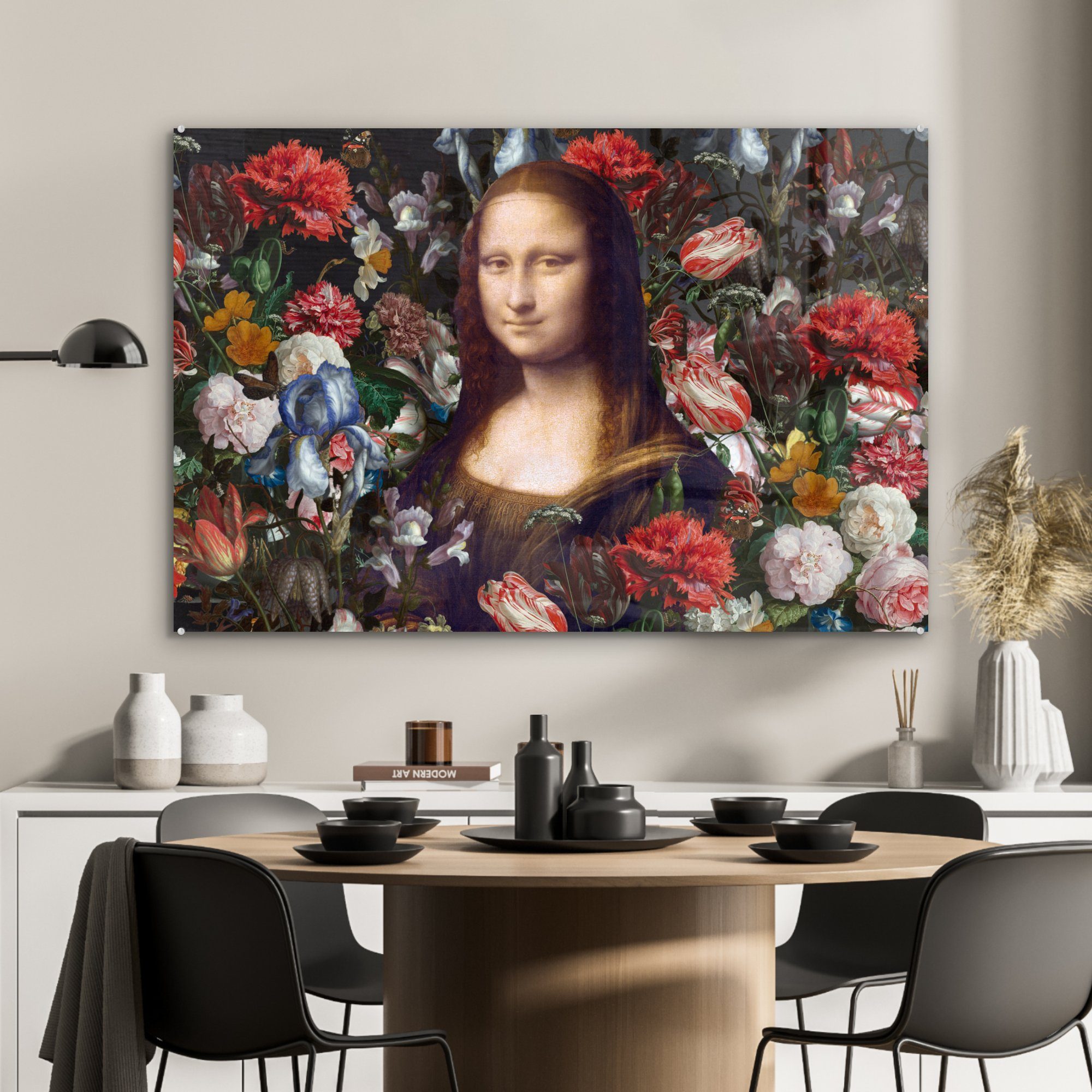 MuchoWow Acrylglasbild Mona Lisa - Schlafzimmer Acrylglasbilder & - bunt da St), (1 Leonardo Vinci Wohnzimmer Blumen