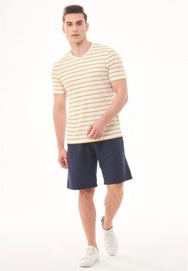ORGANICATION T-Shirt Men's Striped V-neck T-shirt in Off White/Mango