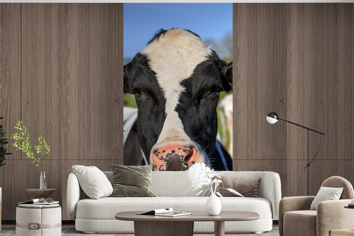 Küche, Vliestapete Kuh bedruckt, - für Zaun Schlafzimmer Matt, Wohnzimmer Gras - MuchoWow Fototapete St), Fototapete - (2 Tiere,