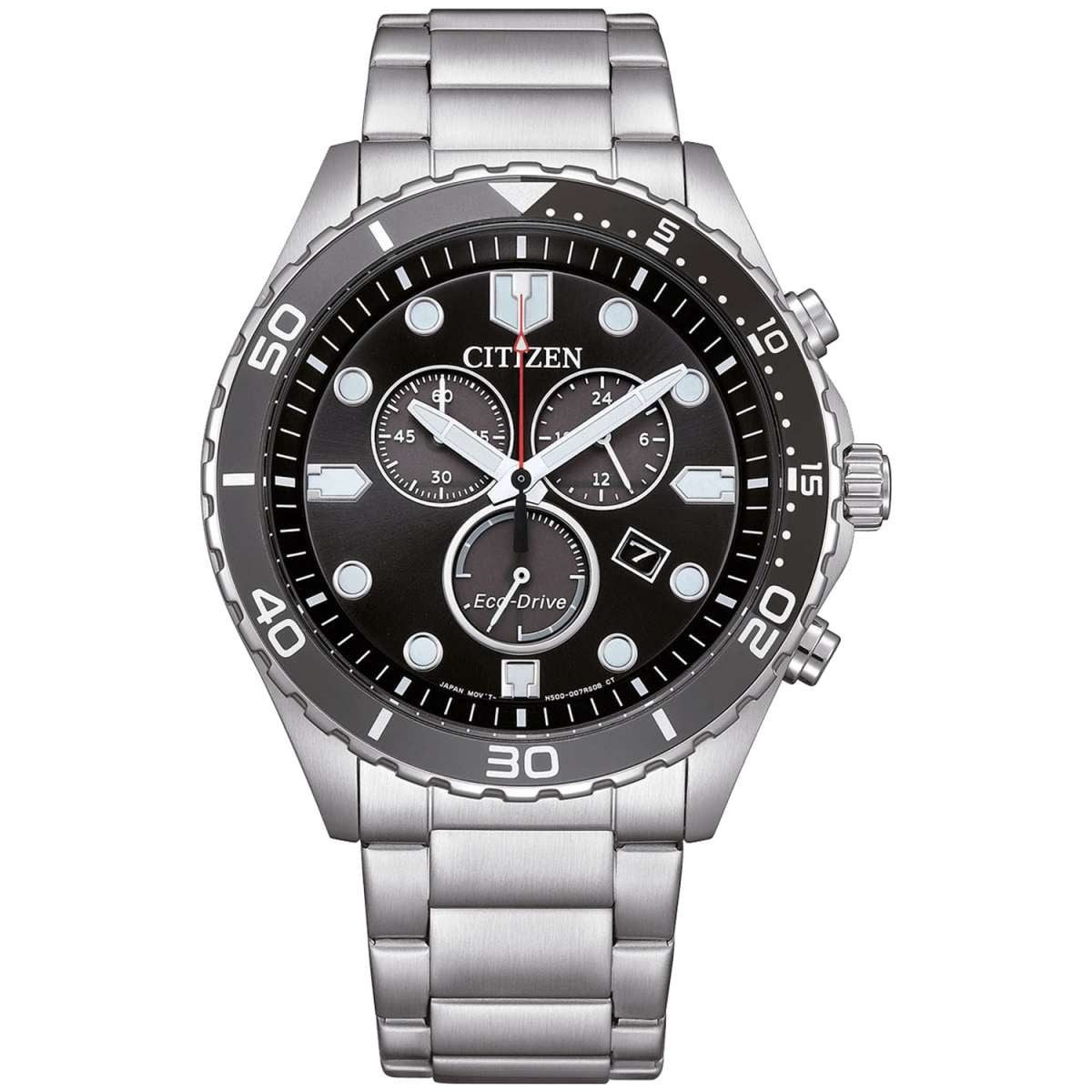Citizen Chronograph AT2568-82E, Eco-Drive Solar Herrenuhr Stahl/Schwarz