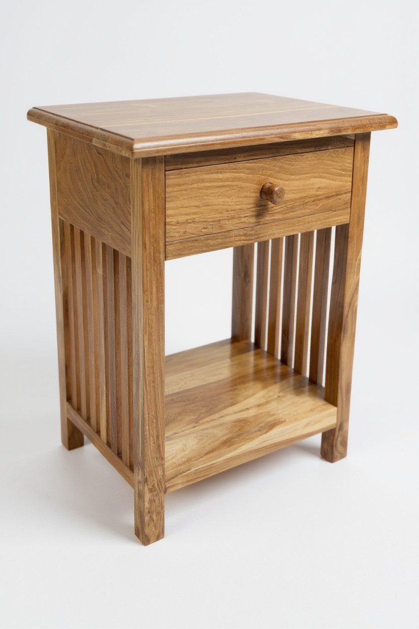 FaHome Nachttisch Holz Nachtkommode – Beistelltisch, Vintage-Look aus massiven Teakholz - 45x40x30 cm