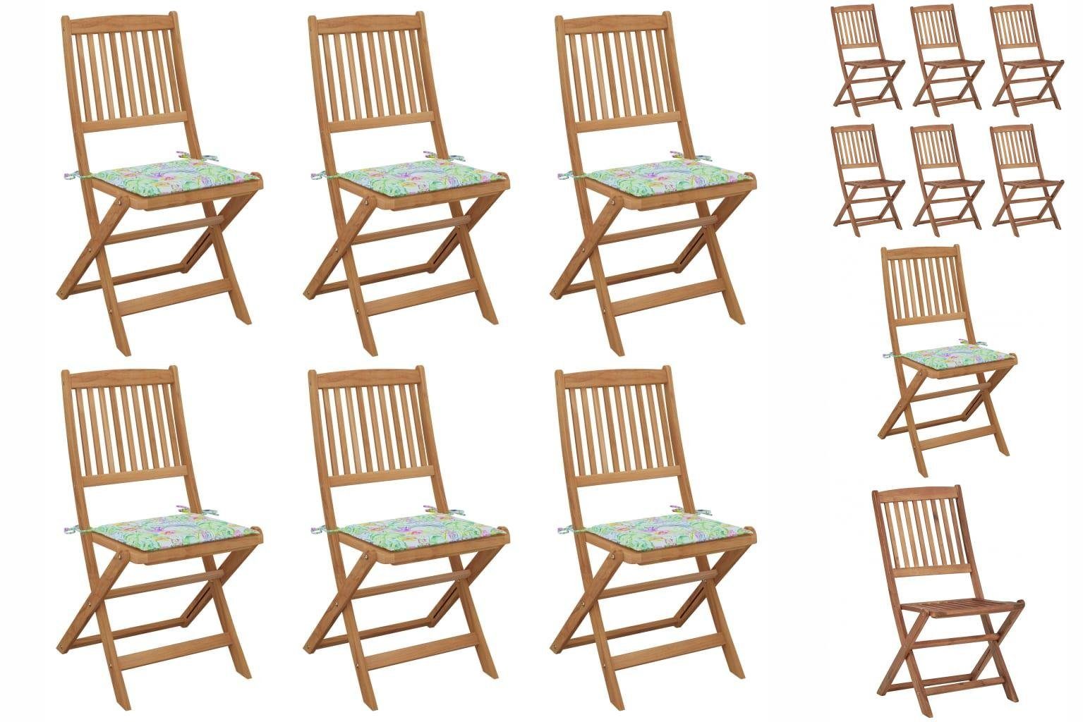 vidaXL Klappbare Gartenstühle mit 6 Gartenstuhl Kissen Akazie Massivholz Stk