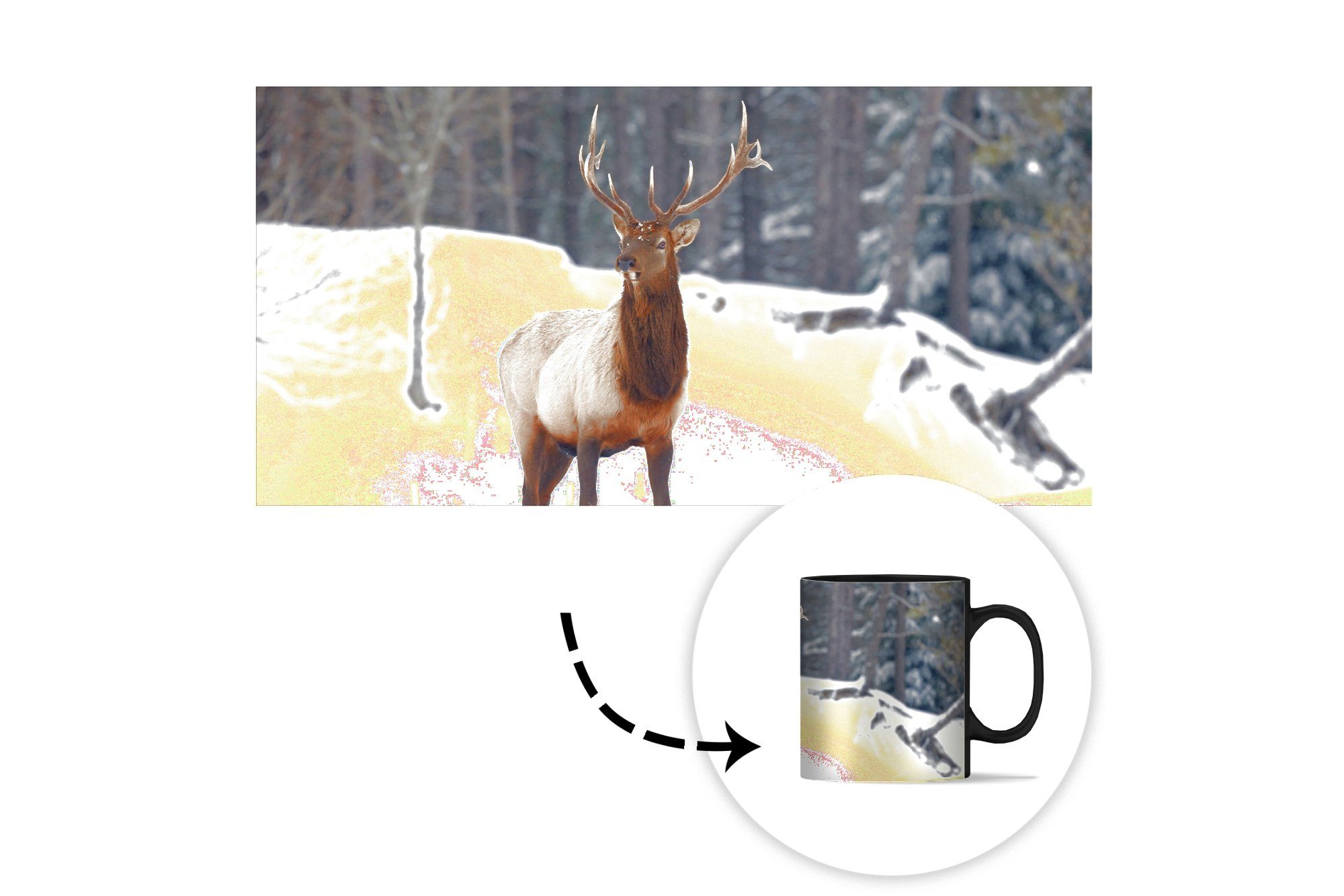 Schnee Farbwechsel, Rotwild Geschenk Tasse Keramik, Zaubertasse, Teetasse, - Kaffeetassen, MuchoWow - Winter,