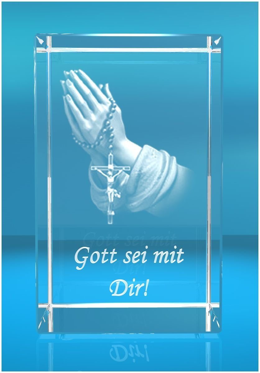 VIP-LASER Dekofigur 3D Glasquader Motiv: Betende Hände Text: Gott sei mit Dir!, Hochwertige Geschenkbox, Made in Germany, Familienbetrieb | Dekofiguren